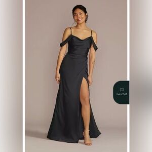 David’s Bridal Charmeuse Cowl Dress with Swag Sleeves Black Bridesmaid Dress
